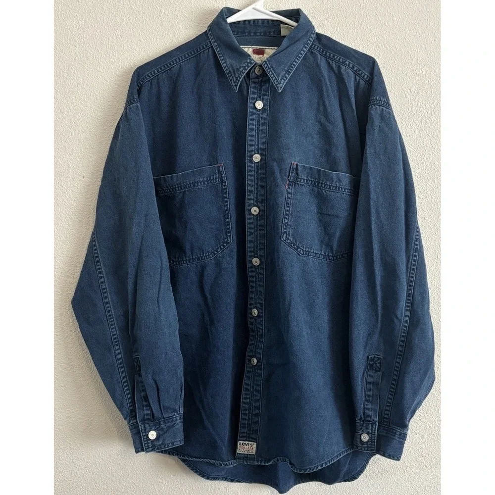 Vintage 1995 Levi's Red Tab Denim Shirt Men's L Blue 100% Cotton 60560-1317